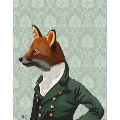 Dandy Fox Portrait Gold Ornate Wood Framed Art Print with Double Matting by Fab Funky