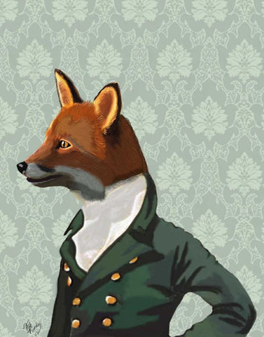 Dandy Fox Portrait White Modern Wood Framed Art Print with Double Matting by Fab Funky