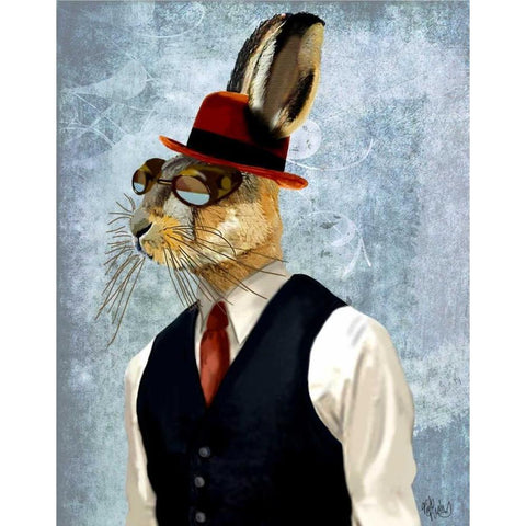 Horatio Hare in Waistcoat White Modern Wood Framed Art Print by Fab Funky