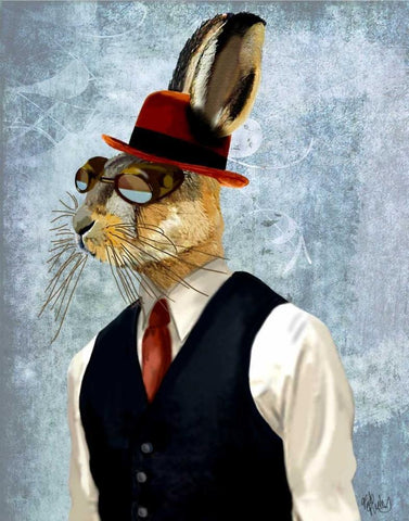 Horatio Hare in Waistcoat White Modern Wood Framed Art Print with Double Matting by Fab Funky