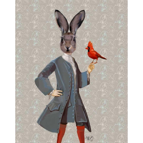 Rabbit And Bird Black Modern Wood Framed Art Print with Double Matting by Fab Funky