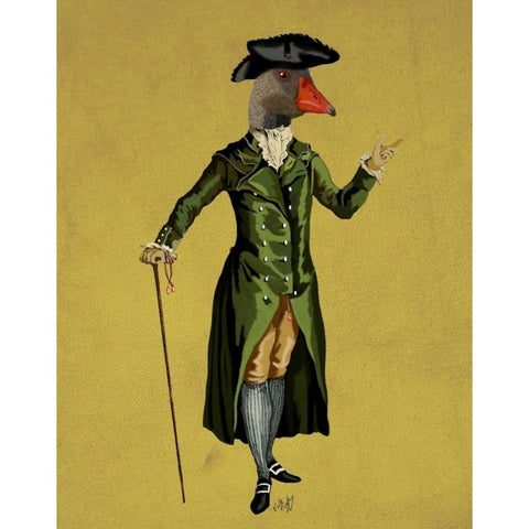 Goose in Green Regency Coat Black Modern Wood Framed Art Print with Double Matting by Fab Funky