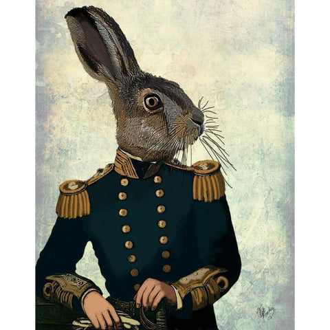 Lieutenant Hare Black Modern Wood Framed Art Print with Double Matting by Fab Funky