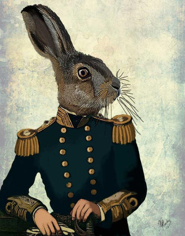 Lieutenant Hare Black Ornate Wood Framed Art Print with Double Matting by Fab Funky