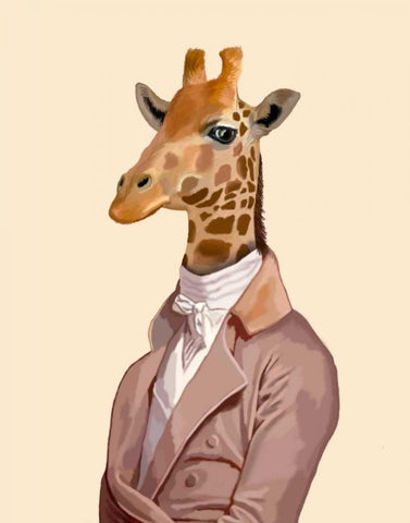 Regency Giraffe White Modern Wood Framed Art Print with Double Matting by Fab Funky