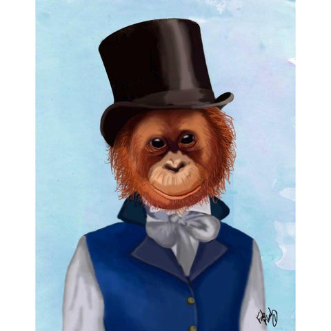 Orangutan in Top Hat White Modern Wood Framed Art Print by Fab Funky