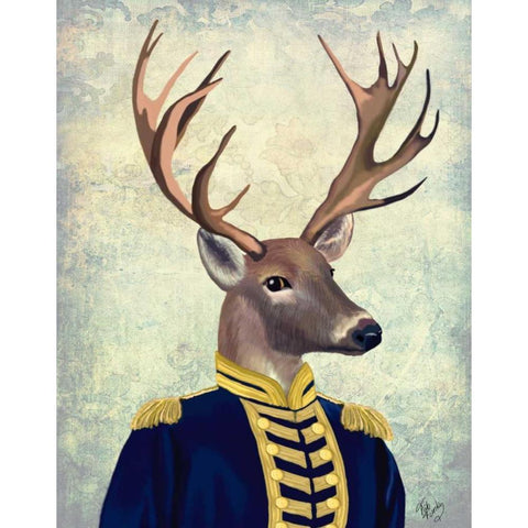 Captain Deer Gold Ornate Wood Framed Art Print with Double Matting by Fab Funky