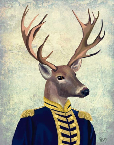 Captain Deer Black Ornate Wood Framed Art Print with Double Matting by Fab Funky