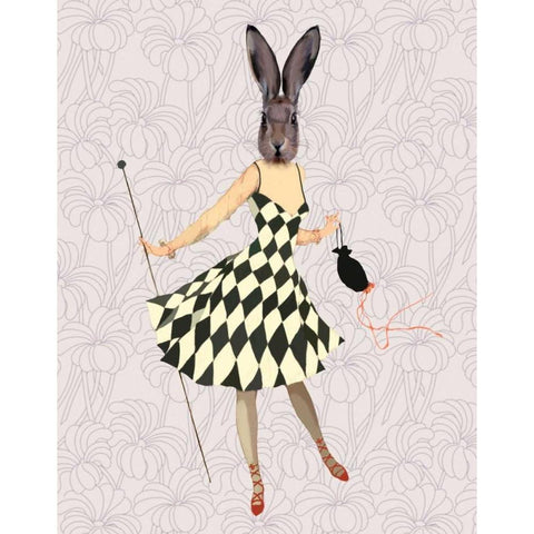 Rabbit in Black White Dress Gold Ornate Wood Framed Art Print with Double Matting by Fab Funky