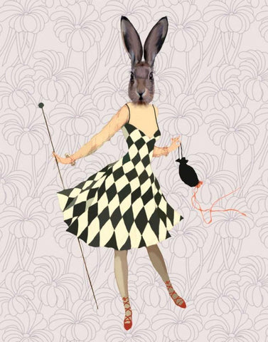 Rabbit in Black White Dress White Modern Wood Framed Art Print with Double Matting by Fab Funky