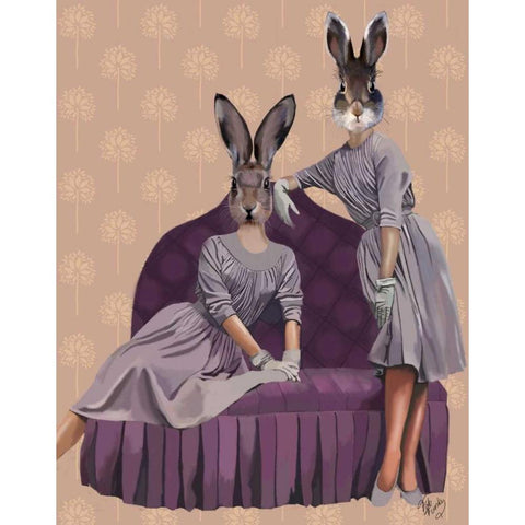 Rabbits in Purple White Modern Wood Framed Art Print by Fab Funky