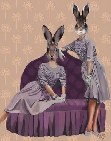 Rabbits in Purple White Modern Wood Framed Art Print with Double Matting by Fab Funky