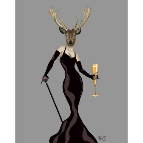 Glamour Deer in Black Gold Ornate Wood Framed Art Print with Double Matting by Fab Funky