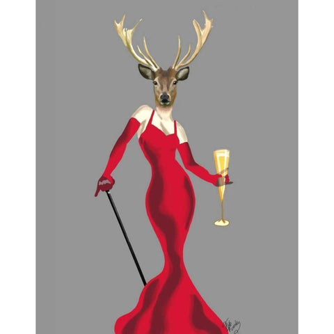 Glamour Deer in Red Black Modern Wood Framed Art Print with Double Matting by Fab Funky