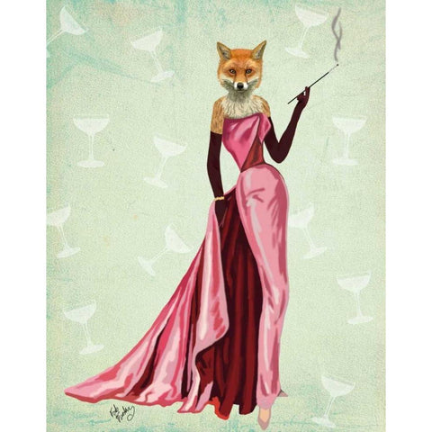 Glamour Fox in Pink Gold Ornate Wood Framed Art Print with Double Matting by Fab Funky