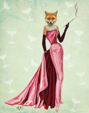 Glamour Fox in Pink Black Ornate Wood Framed Art Print with Double Matting by Fab Funky