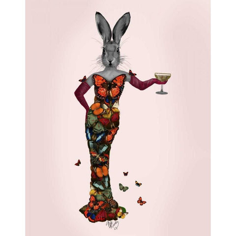 Rabbit Butterfly Dress Black Modern Wood Framed Art Print with Double Matting by Fab Funky