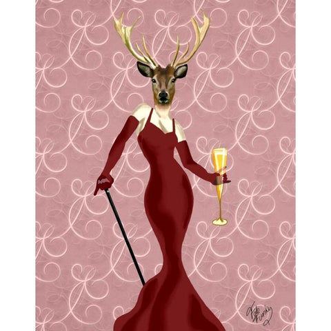 Glamour Deer in Marsala Gold Ornate Wood Framed Art Print with Double Matting by Fab Funky