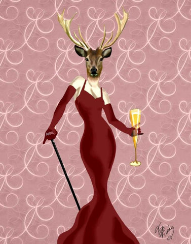 Glamour Deer in Marsala White Modern Wood Framed Art Print with Double Matting by Fab Funky