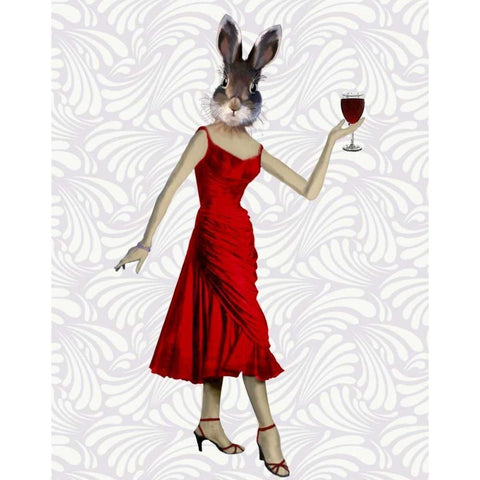 Rabbit in Red Dress Black Modern Wood Framed Art Print with Double Matting by Fab Funky