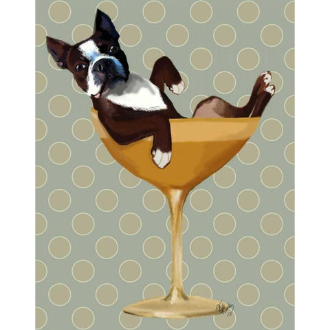 Boston Terrier in Cocktail Glass Black Modern Wood Framed Art Print with Double Matting by Fab Funky