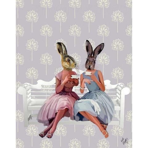 Rabbit Chat Gold Ornate Wood Framed Art Print with Double Matting by Fab Funky