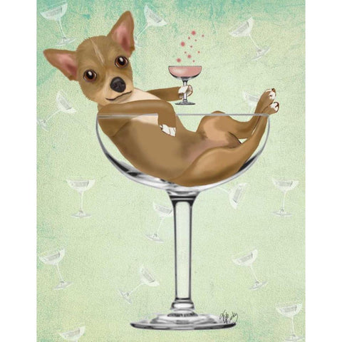 Chihuahua in Cocktail Glass Black Modern Wood Framed Art Print with Double Matting by Fab Funky