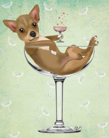 Chihuahua in Cocktail Glass White Modern Wood Framed Art Print with Double Matting by Fab Funky