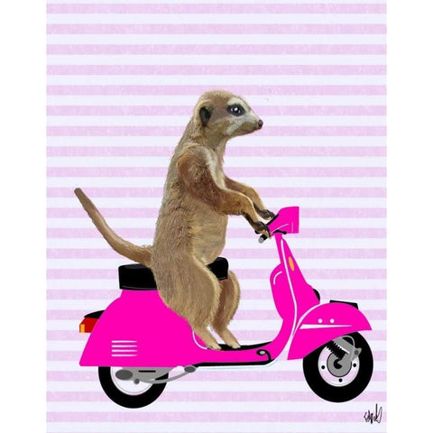 Meerkat on Pink Moped Gold Ornate Wood Framed Art Print with Double Matting by Fab Funky