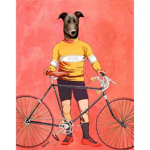 Greyhound Cyclist Black Modern Wood Framed Art Print with Double Matting by Fab Funky