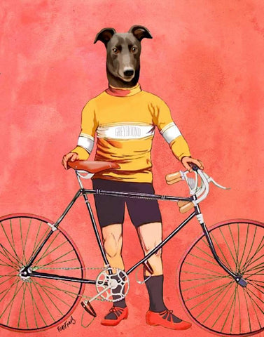 Greyhound Cyclist White Modern Wood Framed Art Print with Double Matting by Fab Funky