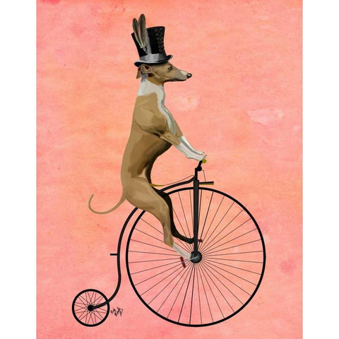 Greyhound on Black Penny Farthing Black Modern Wood Framed Art Print with Double Matting by Fab Funky