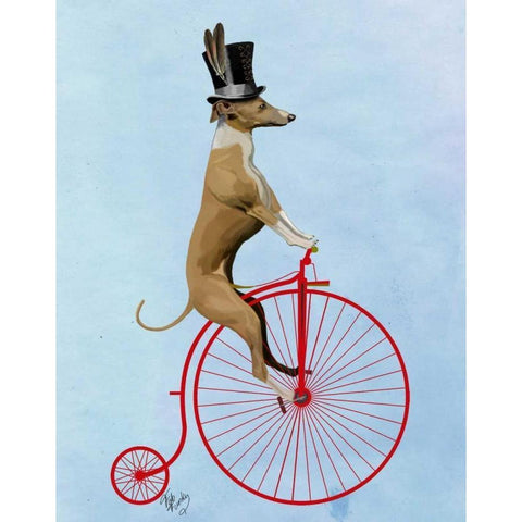 Greyhound on Red Penny Farthing Black Modern Wood Framed Art Print with Double Matting by Fab Funky