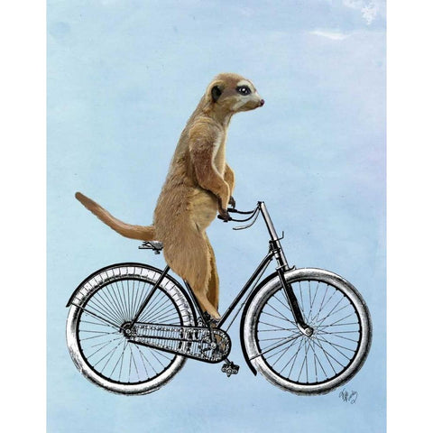 Meerkat on Bicycle Black Modern Wood Framed Art Print with Double Matting by Fab Funky