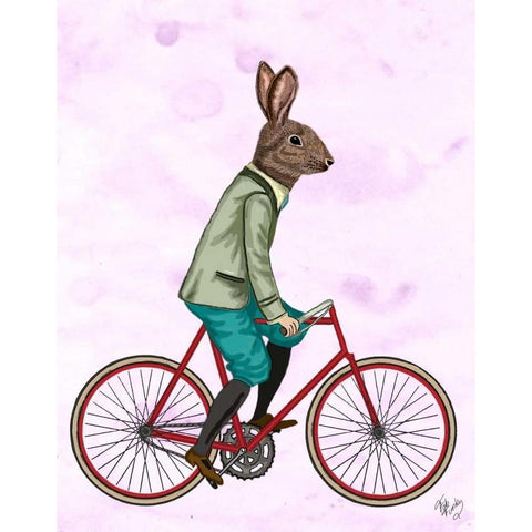 Rabbit On Bike Gold Ornate Wood Framed Art Print with Double Matting by Fab Funky