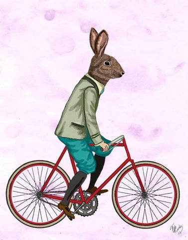 Rabbit On Bike Black Ornate Wood Framed Art Print with Double Matting by Fab Funky