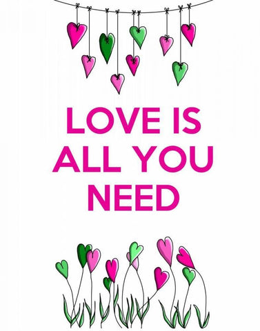 Love is all You Need White Modern Wood Framed Art Print with Double Matting by Fab Funky