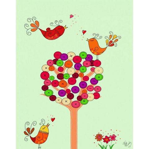 Orange Button Tree White Modern Wood Framed Art Print by Fab Funky