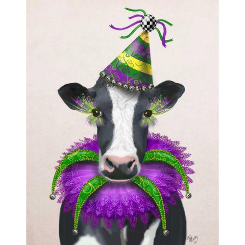 Mardi Gras Cow Black Modern Wood Framed Art Print with Double Matting by Fab Funky