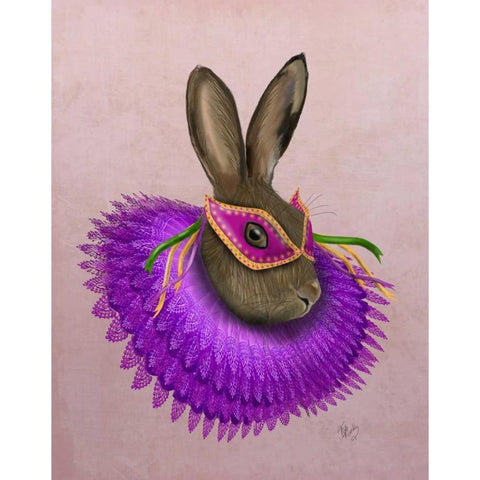 Mardi Gras Hare Black Modern Wood Framed Art Print with Double Matting by Fab Funky