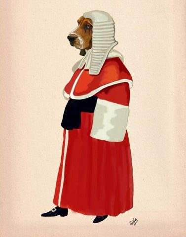 Basset Hound Judge Full White Modern Wood Framed Art Print with Double Matting by Fab Funky