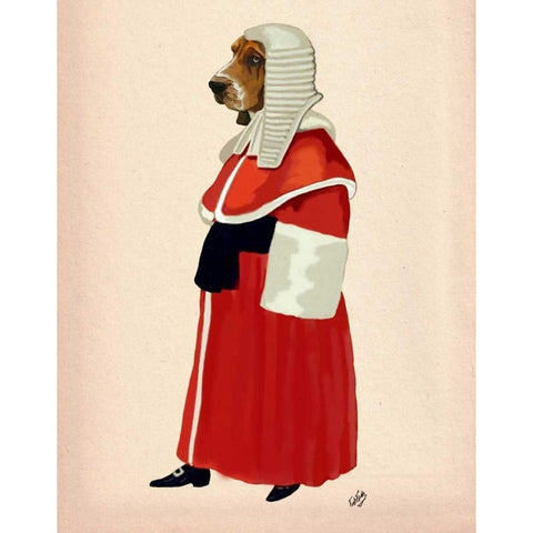 Basset Hound Judge Full Black Modern Wood Framed Art Print with Double Matting by Fab Funky