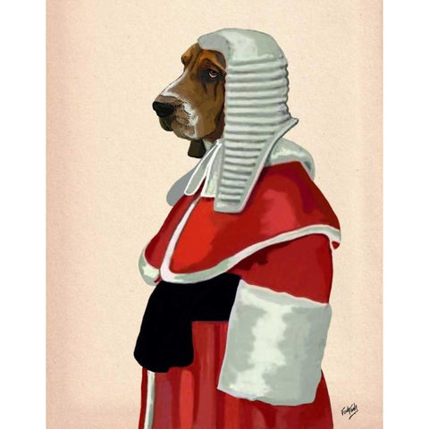 Basset Hound Judge Portrait Gold Ornate Wood Framed Art Print with Double Matting by Fab Funky