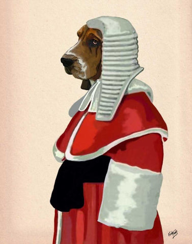 Basset Hound Judge Portrait White Modern Wood Framed Art Print with Double Matting by Fab Funky