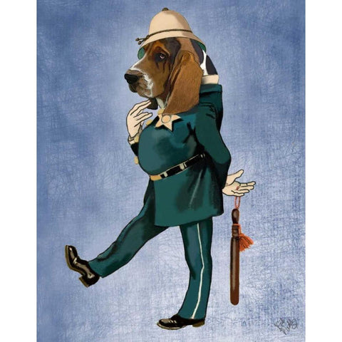 Basset Hound Policeman Black Modern Wood Framed Art Print with Double Matting by Fab Funky