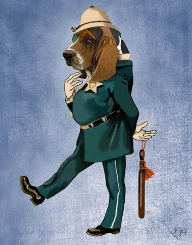 Basset Hound Policeman Black Ornate Wood Framed Art Print with Double Matting by Fab Funky