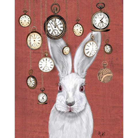 Rabbit Time White Modern Wood Framed Art Print by Fab Funky