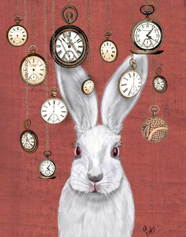 Rabbit Time White Modern Wood Framed Art Print with Double Matting by Fab Funky