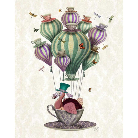 Dodo Balloon with Dragonflies Gold Ornate Wood Framed Art Print with Double Matting by Fab Funky