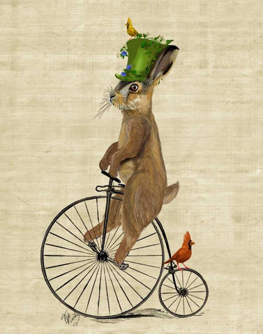 March Hare on Penny Farthing Black Ornate Wood Framed Art Print with Double Matting by Fab Funky